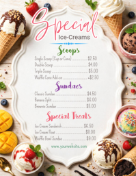 White Ice Cream Menu Løbeseddel Template