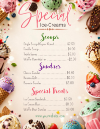 白色 Ice Cream Menu Рекламная листовка Template
