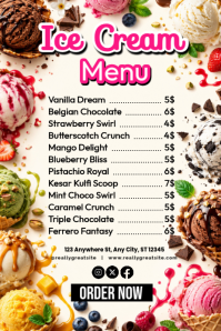 White Joyful Ice Cream Menu Poster template