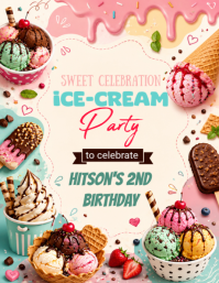 白色 Ice Cream Party Flyer Template