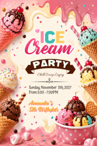 White Ice Cream Party Poster Template