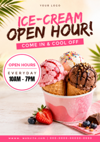 สีขาว Ice Cream Shop Promotion A4 Template