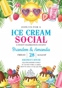 White Joyful Ice Cream Social A4 template