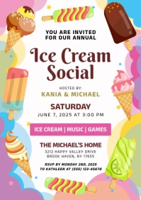White Joyful Ice Cream Social A4 template