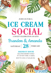 White Joyful Ice Cream Social A4 template