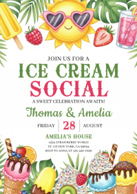 White Joyful Ice Cream Social Event A4 template
