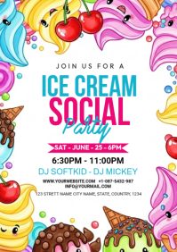 White Joyful Ice Cream Social Party A4 template