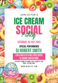 White Joyful Ice Cream Social Party A4 template
