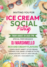 White Joyful Ice Cream Social Party A4 template