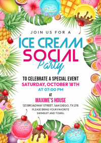 White Joyful Ice Cream Social Party A4 template