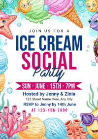 White Joyful Ice Cream Social Party A4 template