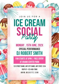 White Joyful Ice Cream Social Party A4 template