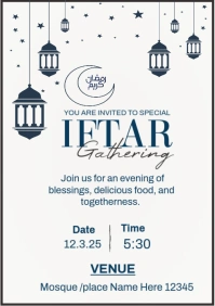 White Joyful Iftar Party Invitation  A5 template