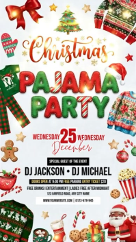 White Joyful Illustrative Christmas Pajama Party Instagram Post Instagram Story template