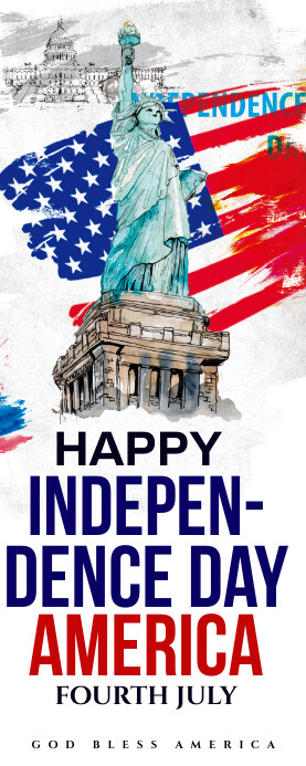 White Joyful Independence Roll Up Banner 2' × template