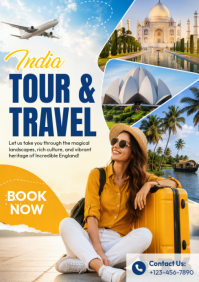 Белый India Tour and Travel A3 Template