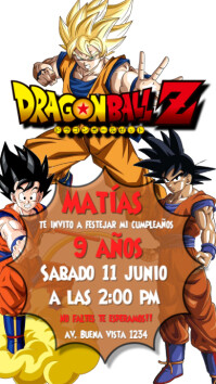 White Joyful Invitación Dragón Ball Z  Digital Display (9:16) template