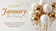 White Joyful January Birthday Card  Digital Display (16:9) template