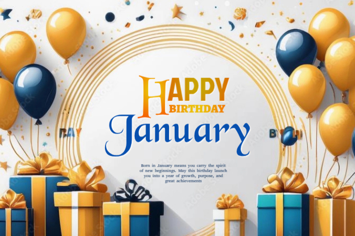 White Joyful January Birthday Card Label Template | PosterMyWall