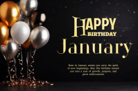 White Joyful January Birthday Card  Label template
