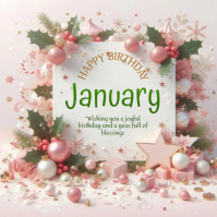 White Joyful January Birthday Card  Logo template