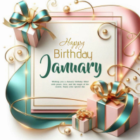 White Joyful January Birthday Card  Logo template