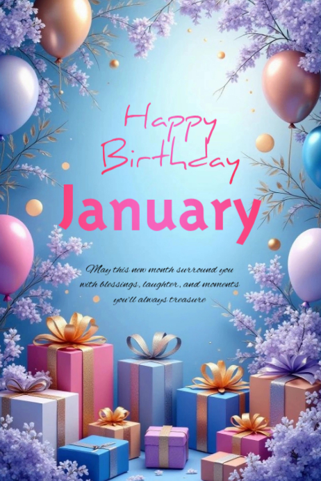 Plantilla de White joyful january birthday card poster | PosterMyWall