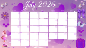 White Joyful July 2026 Calendar Design Template ( Youtube Channel Cover Photo