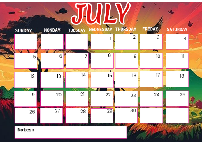 White July Calendar A4 Template | PosterMyWall