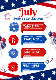 White Joyful July Events Calendar A4 template