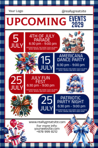 White Joyful July Events schedule Poster Affiche template