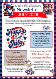 White Joyful july School Newsletter A6 template