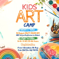 白色 Kids Art Camp Сообщение Instagram Template