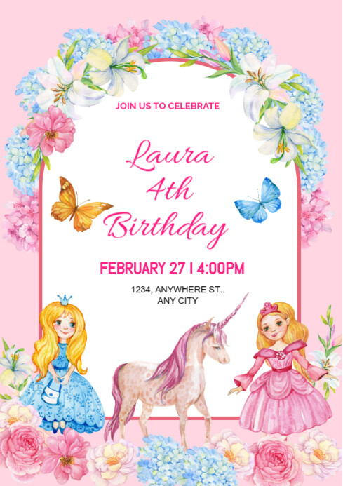 White Joyful Kids Birthday Party Invitation A4 Template | PosterMyWall
