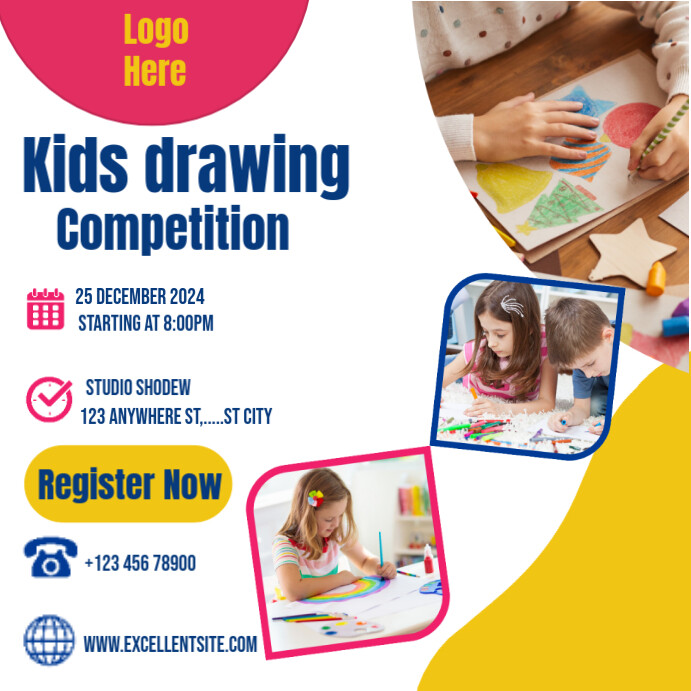 White Joyful Kids Drawing Competition  Instagram Post template