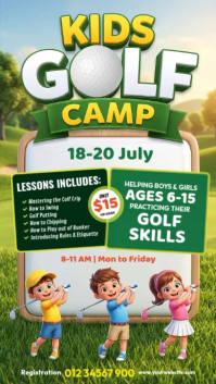 White Joyful Kids Golf Camp Instagram Story Video template