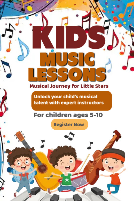 White Joyful Kids Music Lessons Poster Template | PosterMyWall