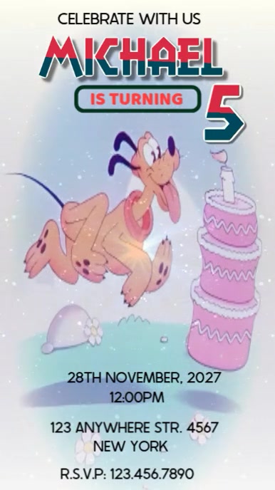 White Joyful Kids Party Invitation Video Template With Cartoons Digital ...