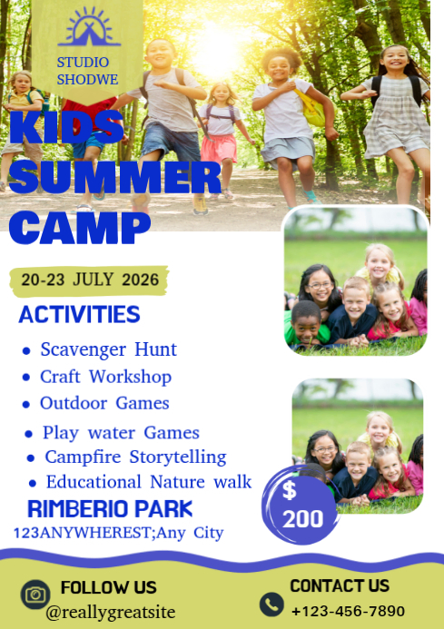 White Kids Summer Camp A4 Template | PosterMyWall