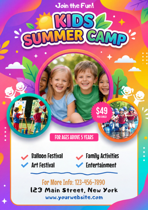 White Joyful Kids Summer Camp A4 Template | PosterMyWall