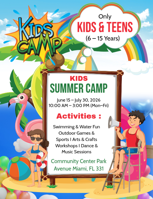 White Joyful Kids Summer Camp Flyer Template | PosterMyWall