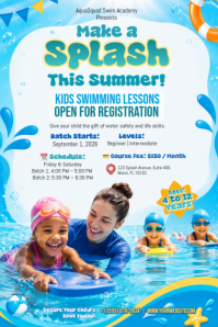 White Kids Swimming Lessons Póster Template