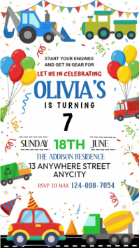 White Joyful Kids Transportation Birthday Invite,  Instagram Story template