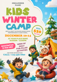 白色 Kids Winter Camp A4 Template