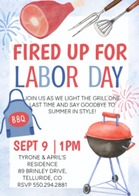 สีขาว Labor Day BBQ A6 Template