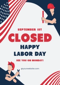 White Joyful Labor Day Closure Notice A2 template