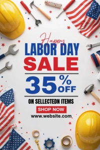 White Joyful Labour Day Sale Offer Template  Pinterest Graphic