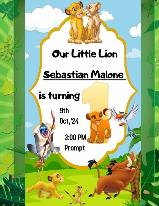 White Joyful Lion King Birthday  Flyer (us Letter) template