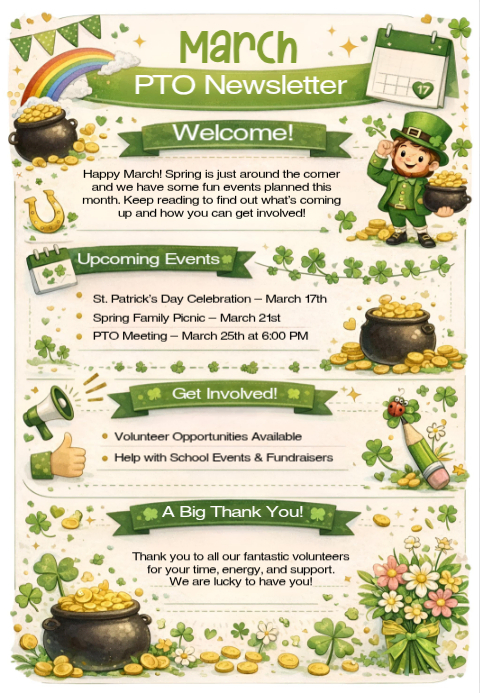 Copy of White Joyful March Pto Newsletter A4 | PosterMyWall