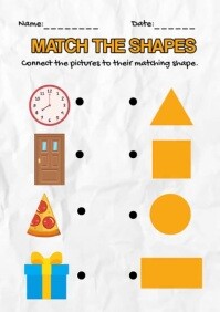 White Joyful Match The Shapes Work Sheet A5 template